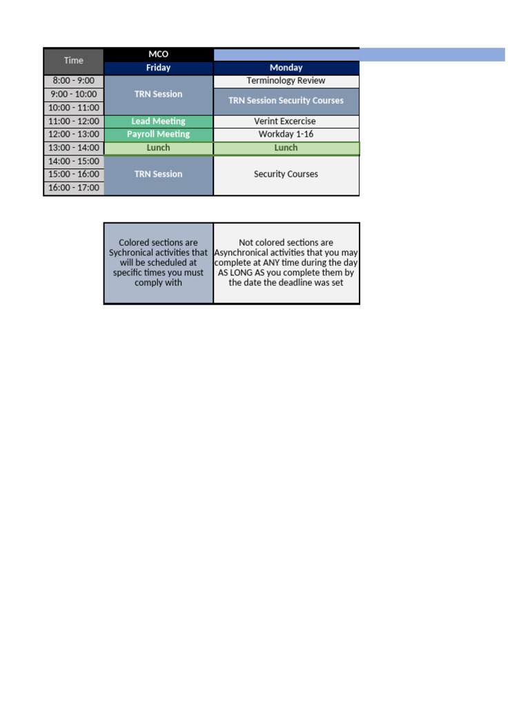 Weekly Training Schedule Overview | PDF
