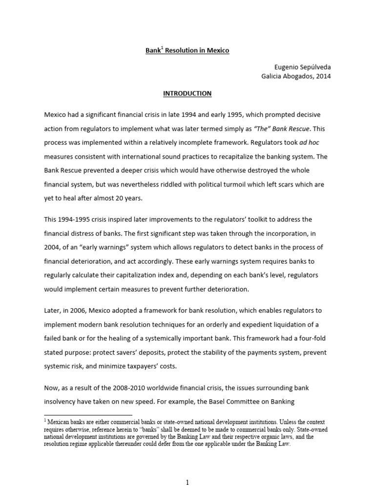 Artículo Bank Resolution in Mexico POST REFORMA 2013 - VERSIÓN FINAL ...