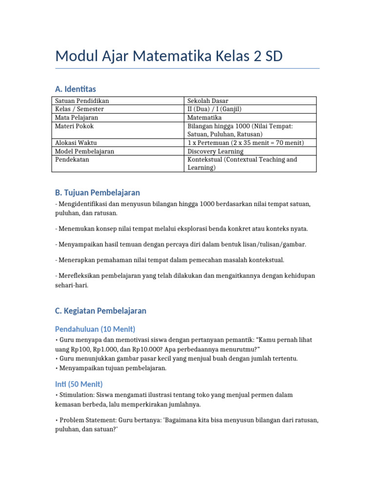 Modul Ajar Matematika Kelas 2 SD | PDF