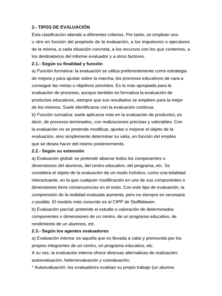 Tipos de Evaluacion | PDF | Evaluación | Caso de estudio