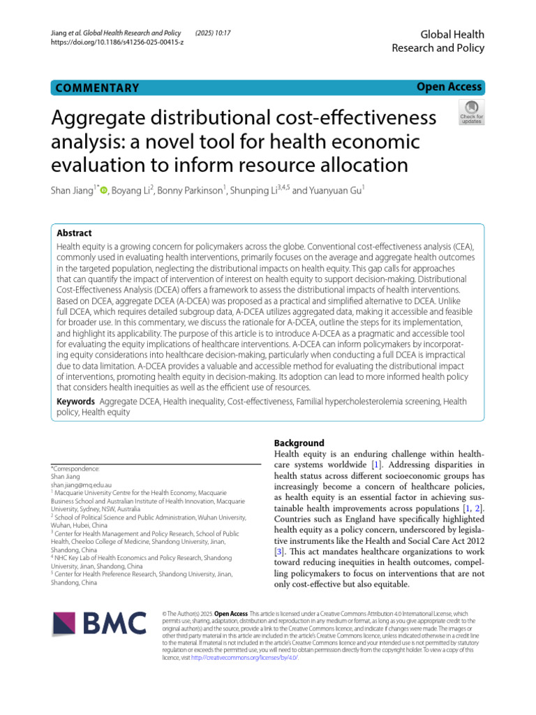 Aggregate Distributional Cost Effectiveness Analysis 1752270119 | PDF ...