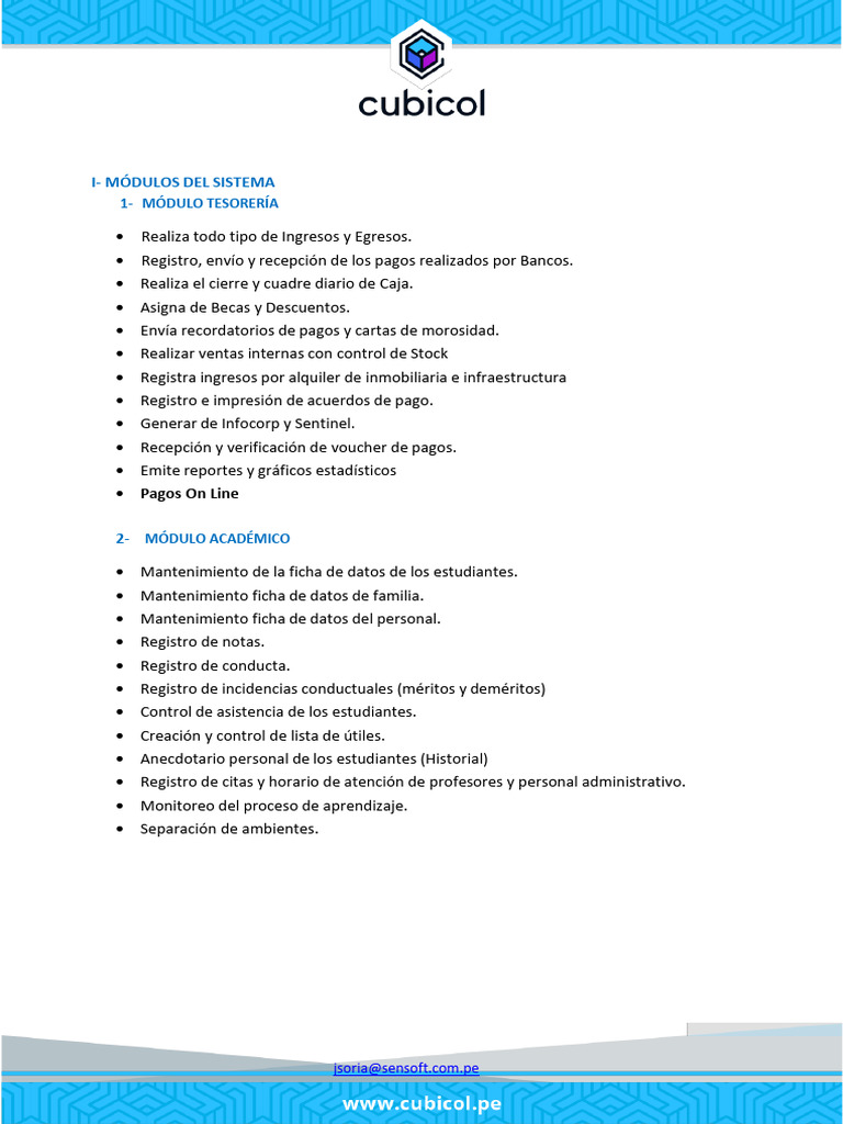 Sistema Integral para Colegios Cubicol | PDF