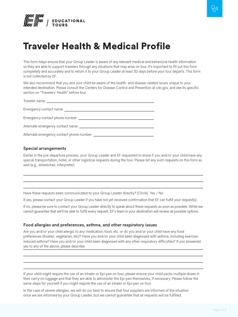 Traveler Health & Medical Form Guide | PDF | Dose (Biochemistry ...