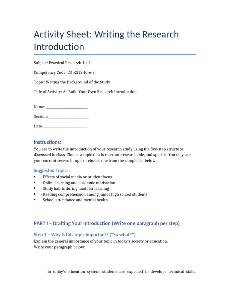 Writing a Research Introduction Guide | PDF | Entrepreneurship | Learning