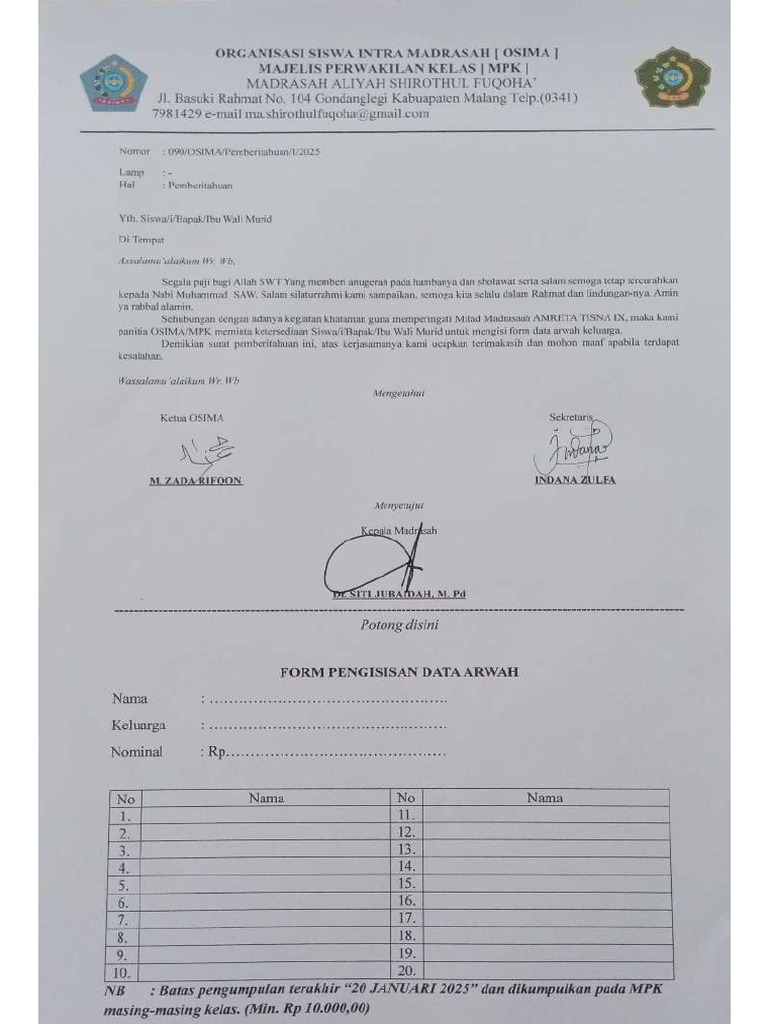 Pemberitahuan Form Arwah Panitia Amreta Osima&Mpk | PDF