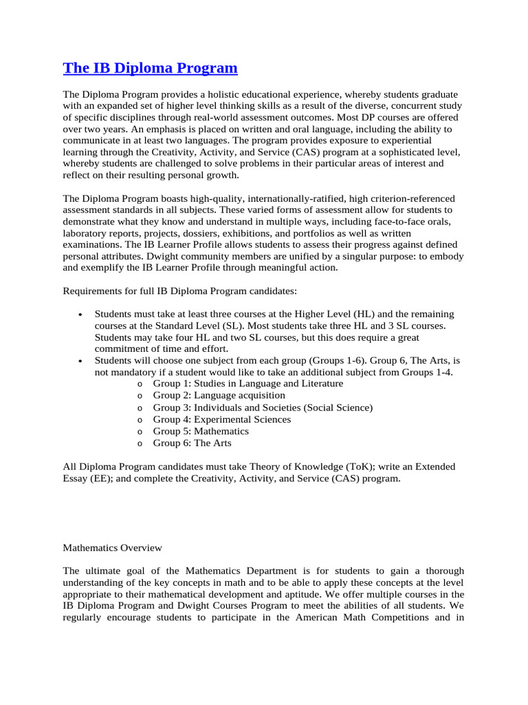 Overview of the IB Diploma Program | PDF | Mathematics | Mathematical ...