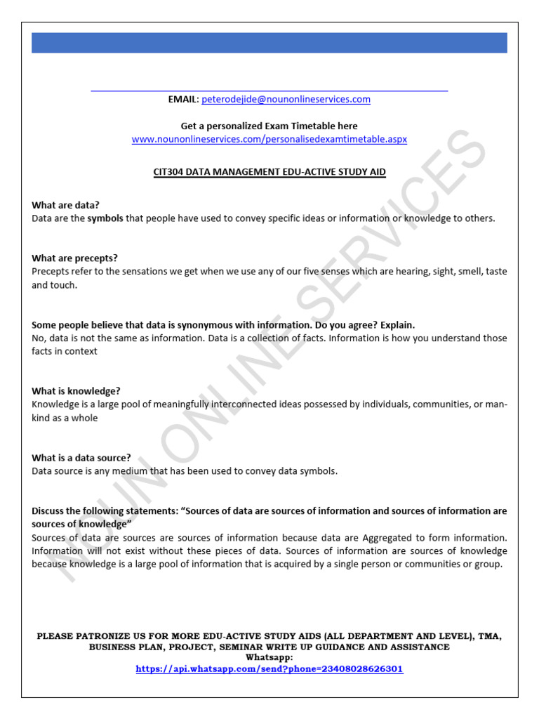 Cit304 Data Management Edu-Active Study Aid 08028626301 | PDF ...