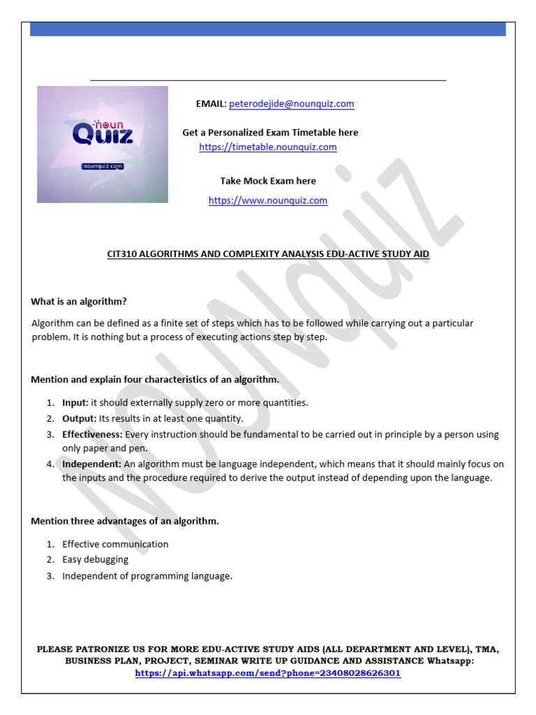 CIT310 Algorithms Study Guide | PDF | Dynamic Programming | Time Complexity