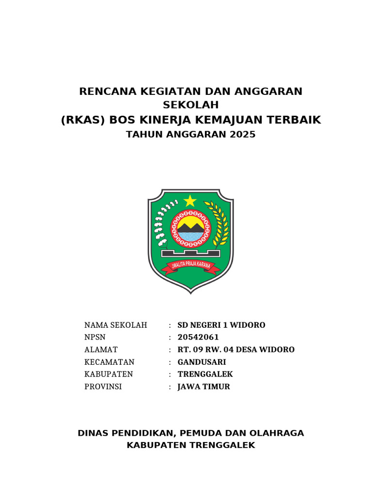 RKAS BOS Kinerja SD Negeri 1 Widorо 2025 | PDF
