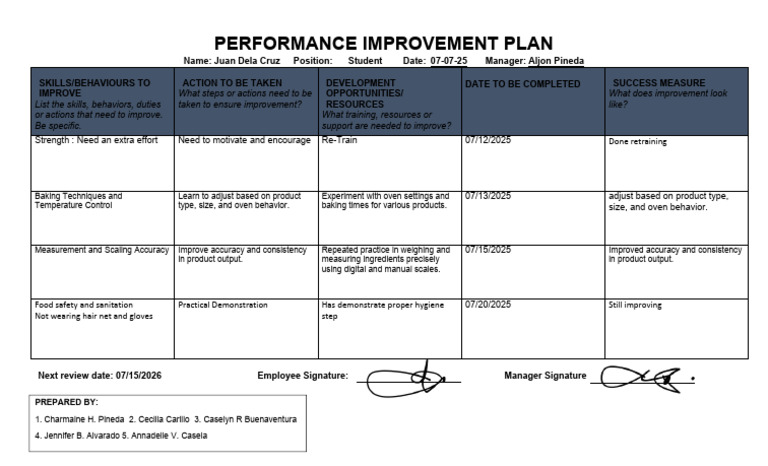 Performance Improvement Plan for Student | PDF