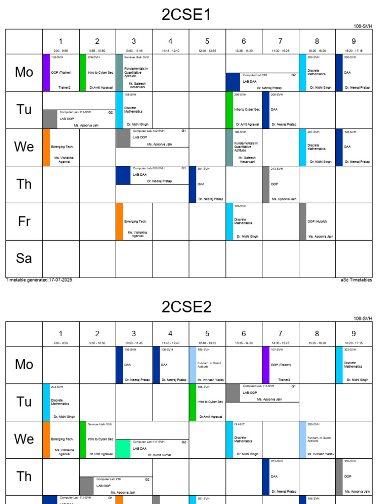 CSE Timetable for 2025 Semester | PDF