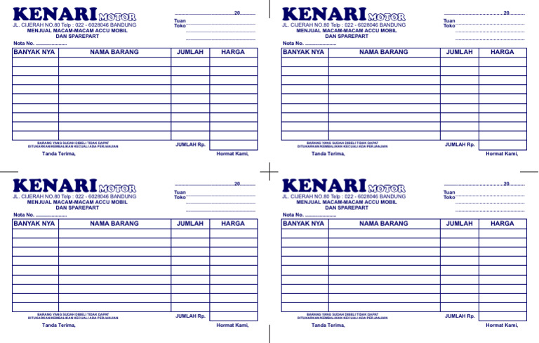 Nota Pembelian Accu Mobil KENARI | PDF