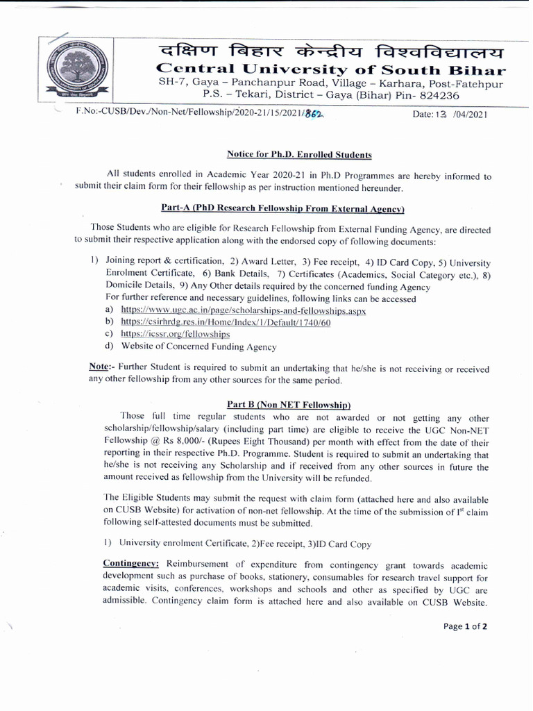 Notification 862 PHD 20 21 | PDF
