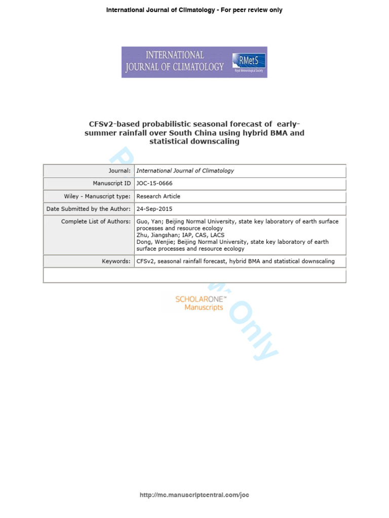 Probabilistic Forecast of Summer Rainfall | PDF | Forecasting ...
