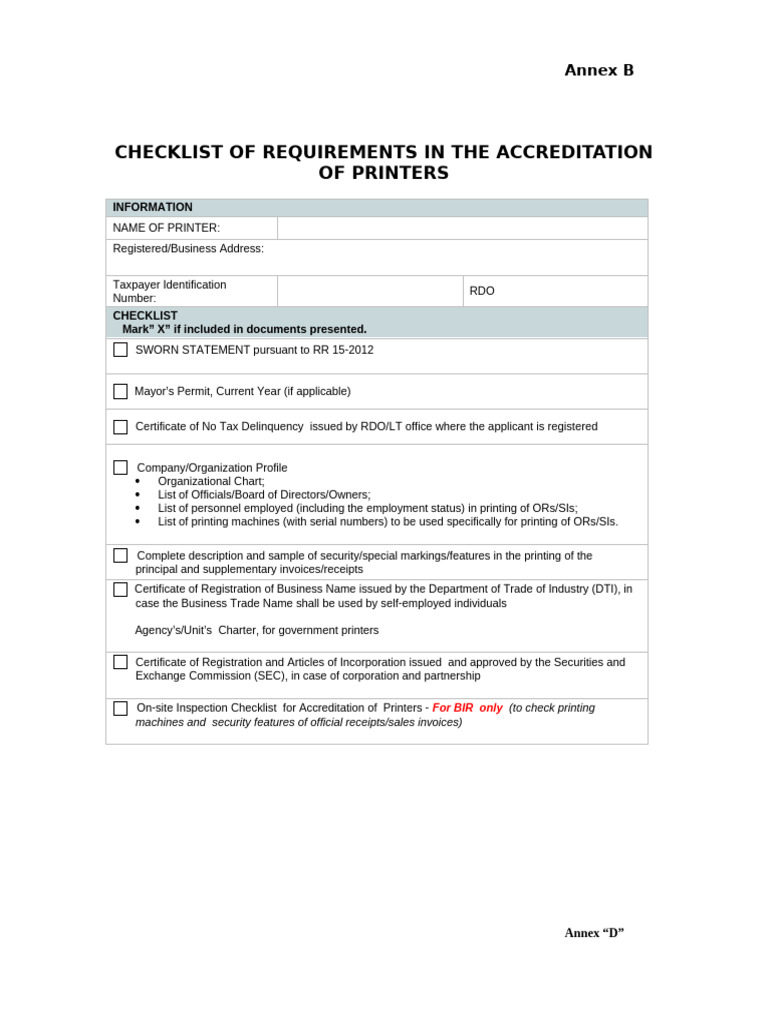 Accreditation Requirements for Printers | PDF | Internal Revenue ...
