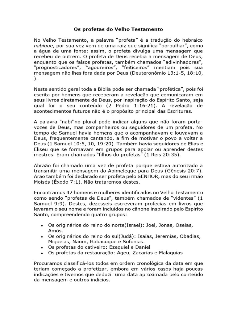 Profetas do Velho Testamento | PDF | Profeta | Jeremias