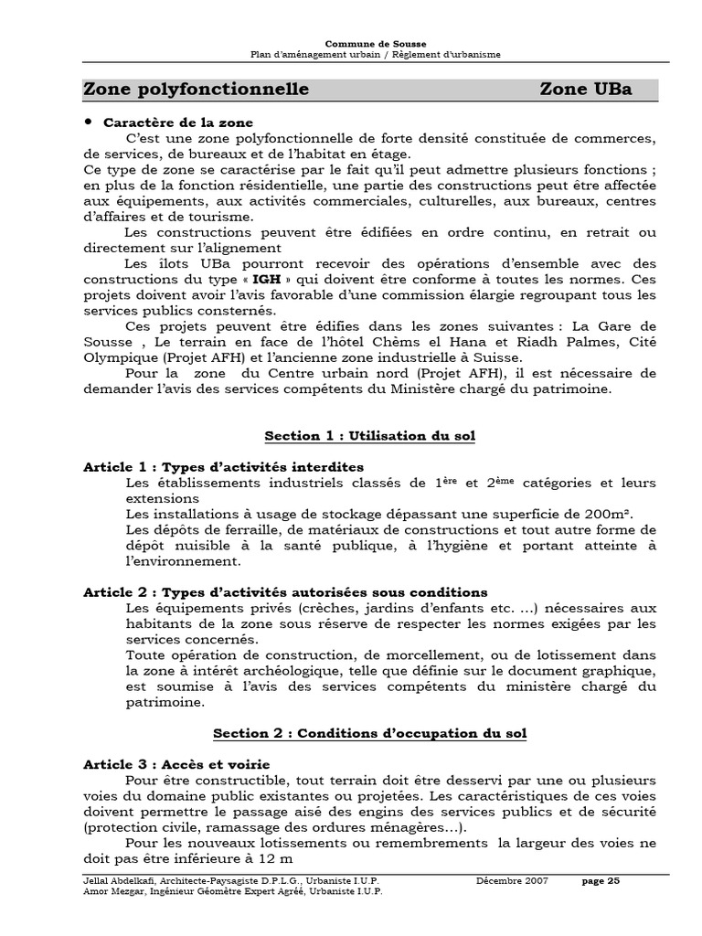 Définition de la zone UBa à Sousse | PDF