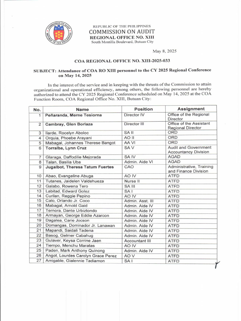 Coa Regional Office No. Xiii 2025 033 | PDF