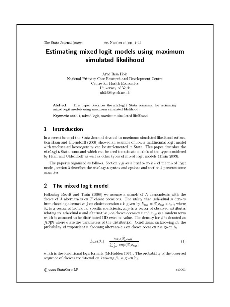 Mixlogit | PDF