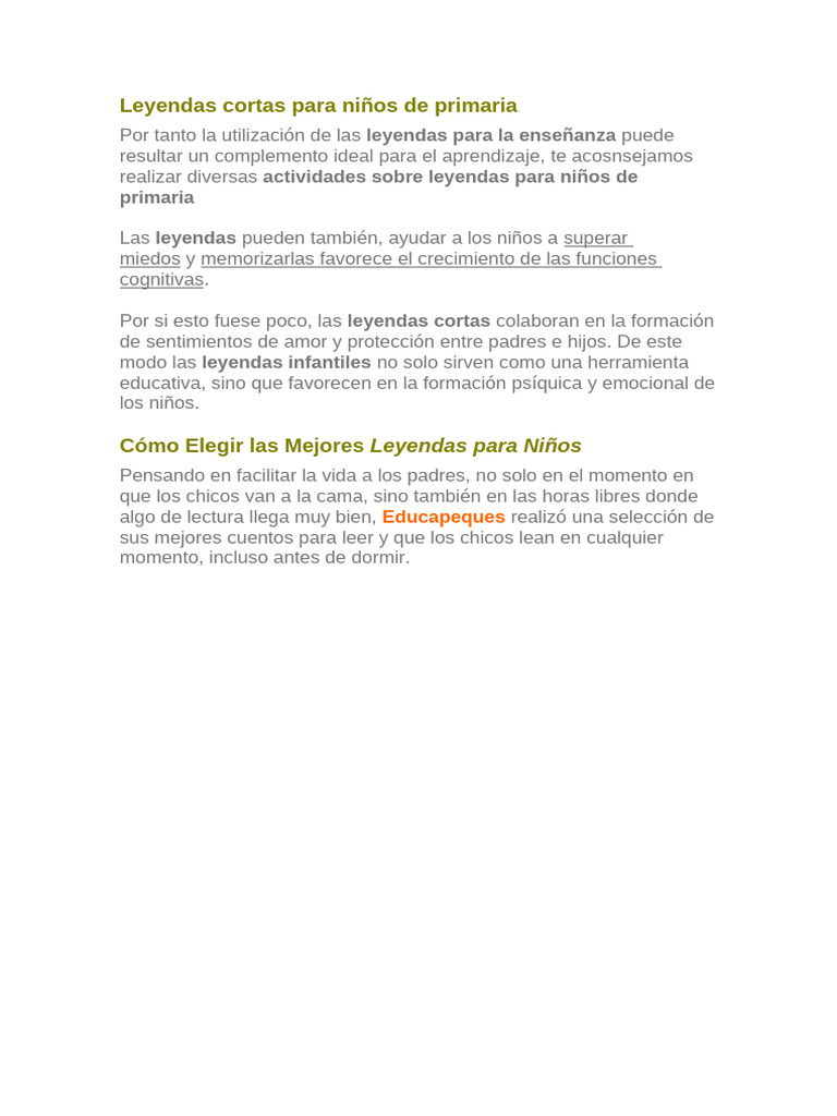 Leyendas Cortas para Niños de Primaria | PDF