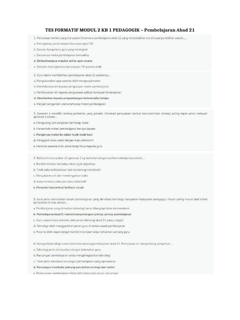 Tes Formatif Dan Sumatif - Modul 2 Pendagogik - Pembelajaran Abad 21 | PDF
