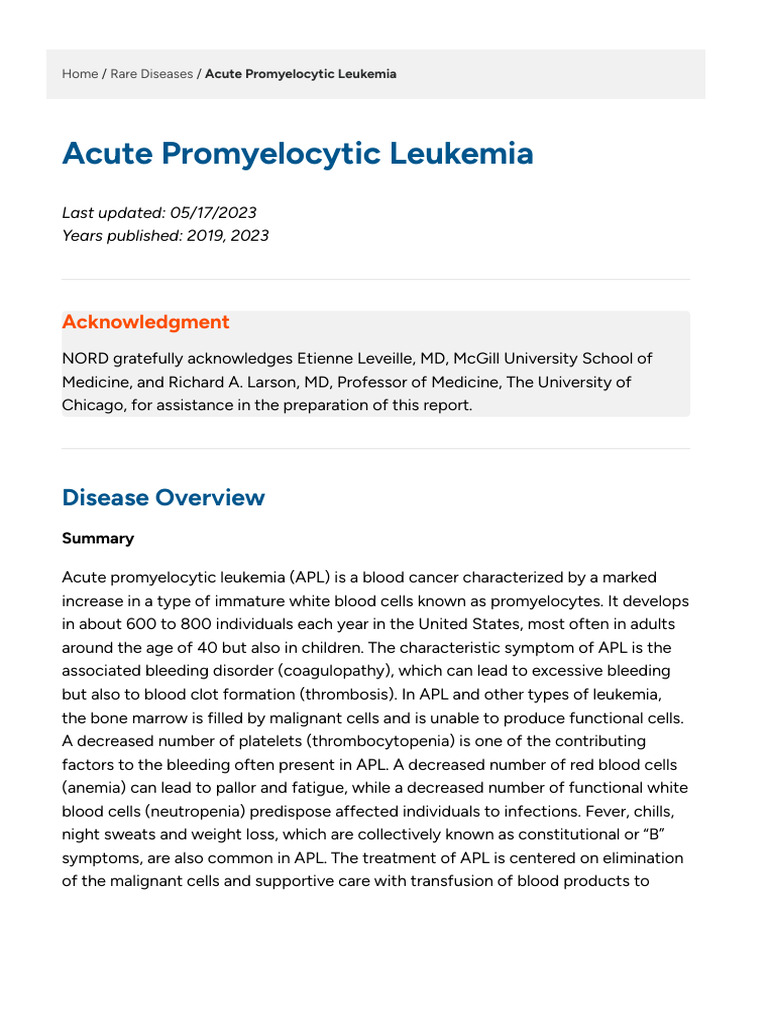Acute Promyelocytic Leukemia Overview | PDF | Leukemia | Hematopoietic ...