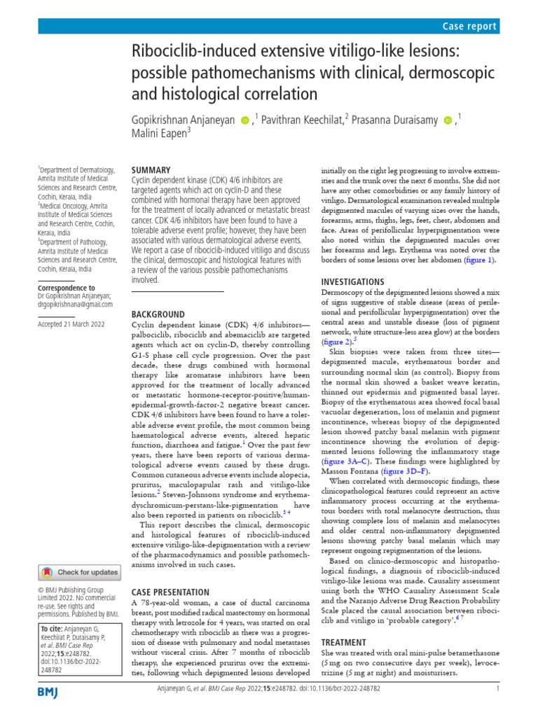 Ribociclib-Induced Vitiligo-Like Lesions | PDF | Medicine | Clinical ...
