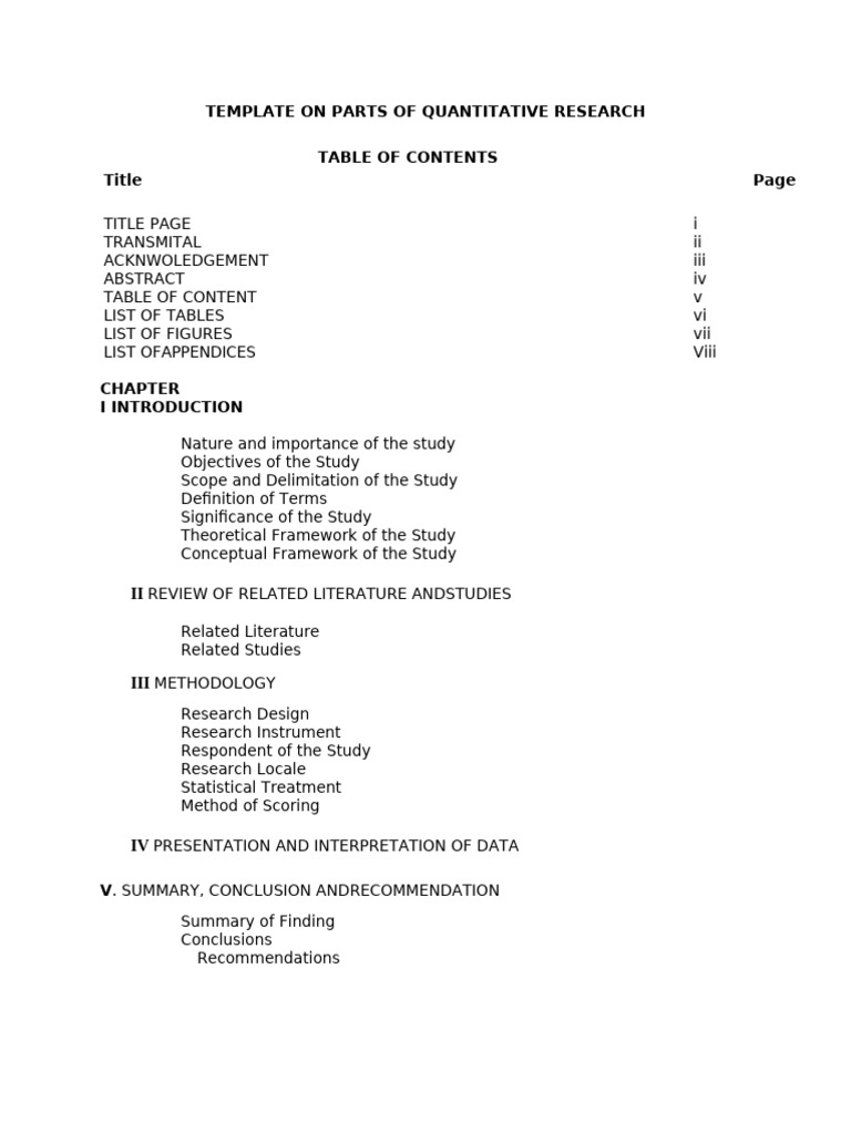Template on Parts of Quantitative Research | PDF