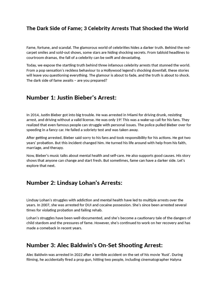 The Dark Side of Fame 3 Celebrity Arrests That Shocked The World PDF