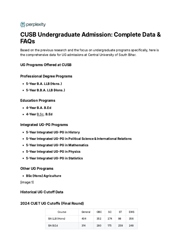 CUSB UG Admission Guide 2025 | PDF | Bachelor Of Science | Bachelor Of Arts