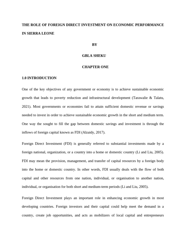 Impact of FDI on Sierra Leone's Economy | PDF | Foreign Direct ...