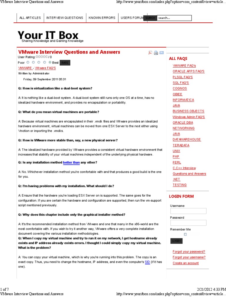 VMware Interview Questions and Answers | PDF | V Mware | Computer Cluster