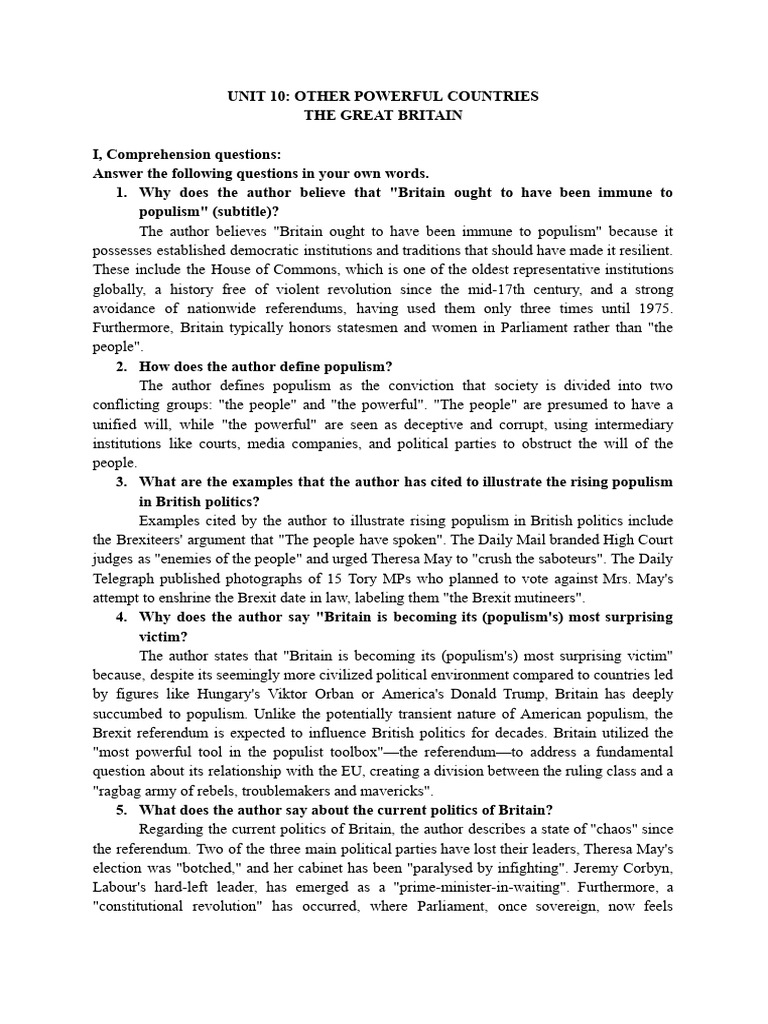 Task - Unit 10 | PDF | Brexit | Populism