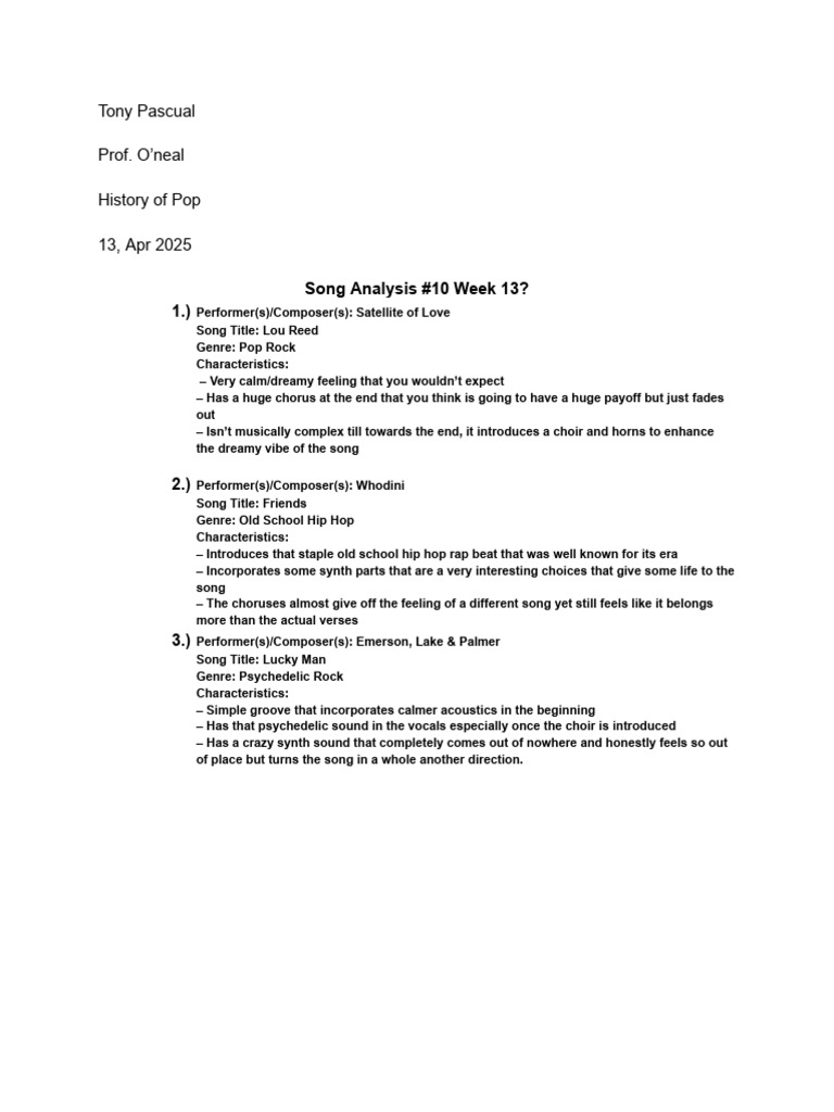 Song Analysis 10 | PDF