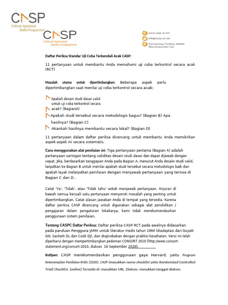 Daftar Periksa RCT CASP untuk Penilaian Studi | PDF