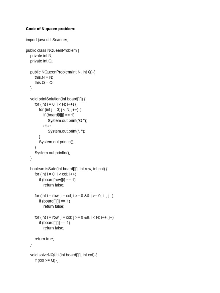 Java Implementation of N-Queens Problem | PDF