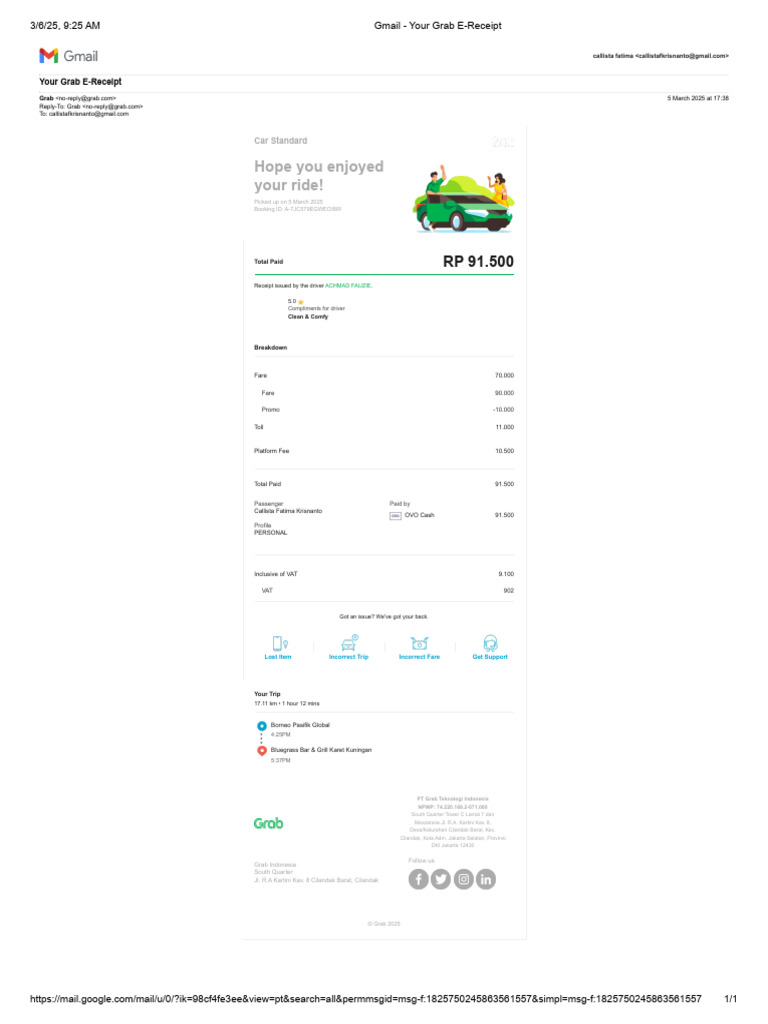 Grab E-Receipt for Ride on March 5 | PDF