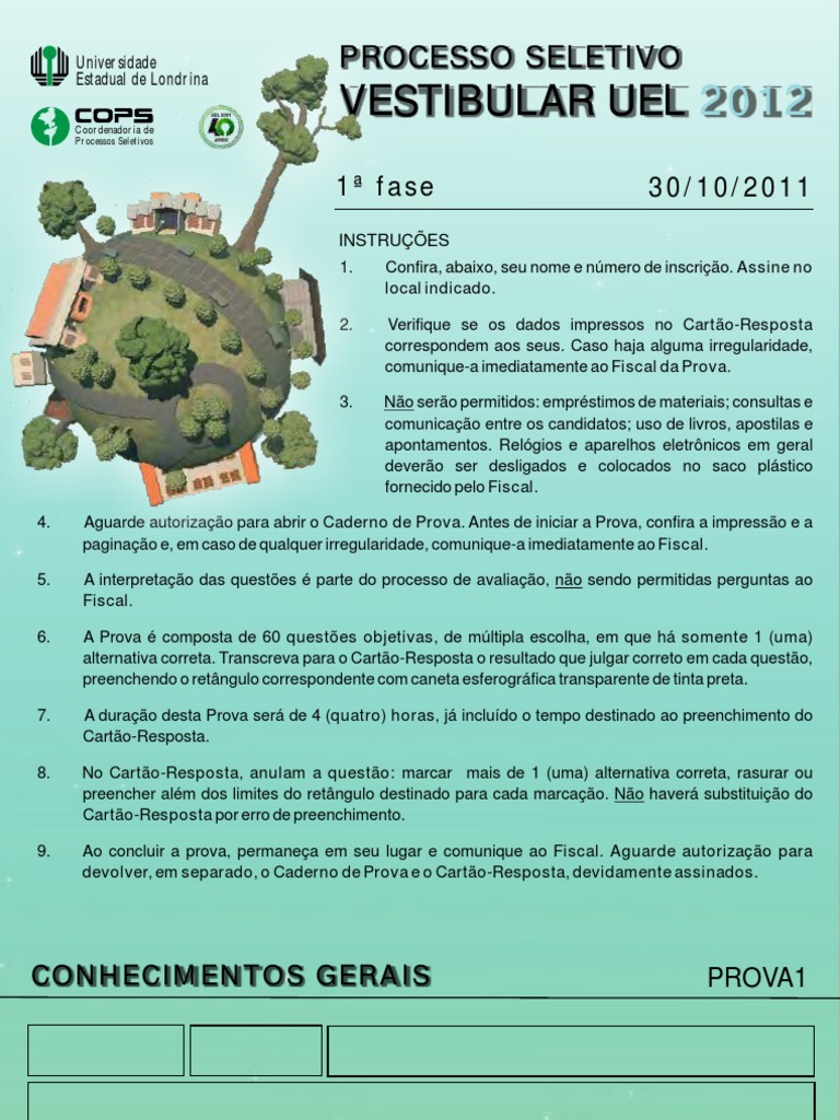 Instruções e Questões do Vestibular UEL 2012 | PDF | Inquisição ...