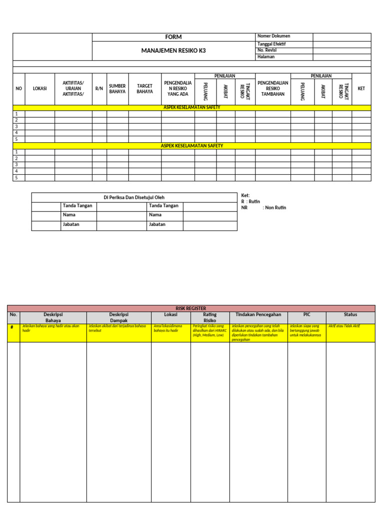 Formulir Manajemen Risiko K3 | PDF