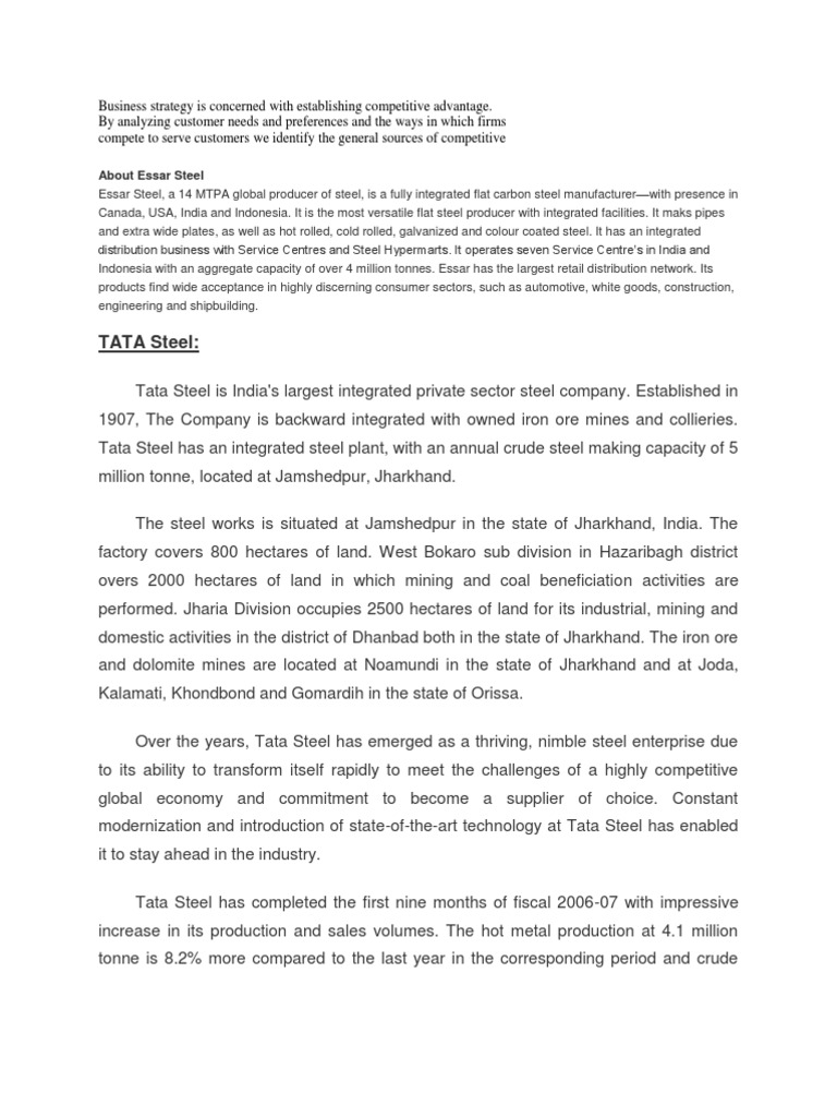 Tata Steel's Strategic Growth Plan | PDF | Strategic Management ...