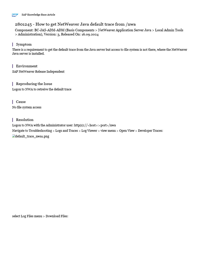 How To Get Netweaver Java Default Trace From /nwa: Symptom | PDF