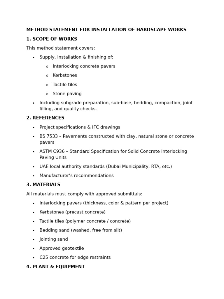 Hardscape Installation Method Statement | PDF | Building Materials