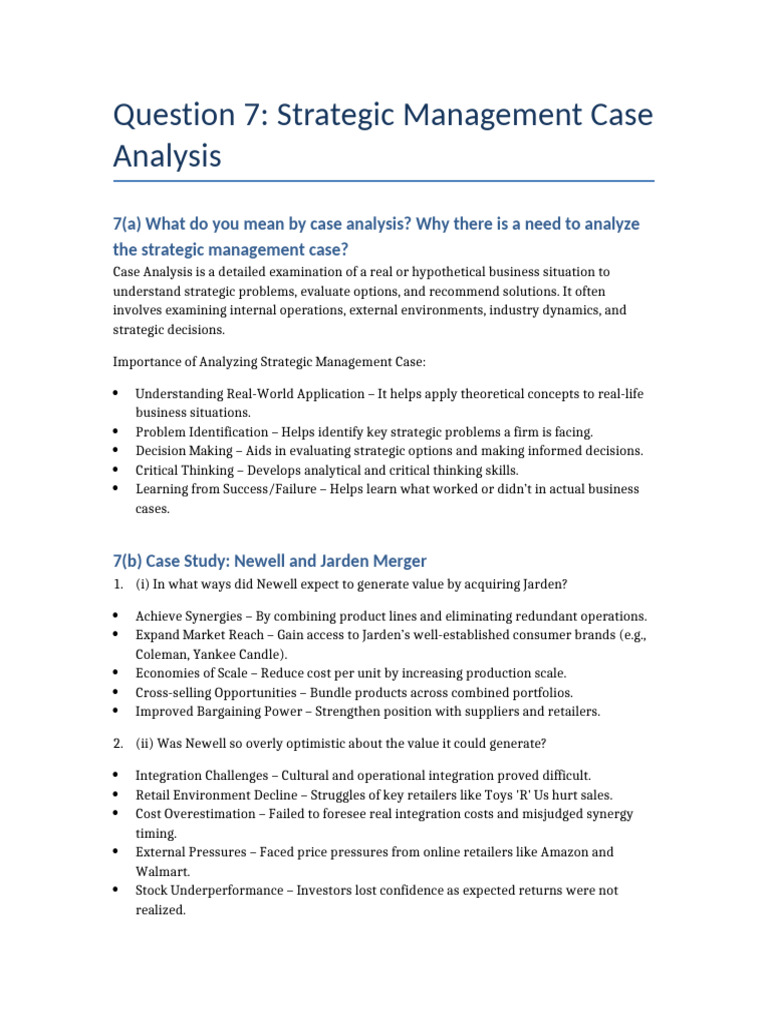 Strategic Management Case Question 7 | PDF | Strategic Management | Retail