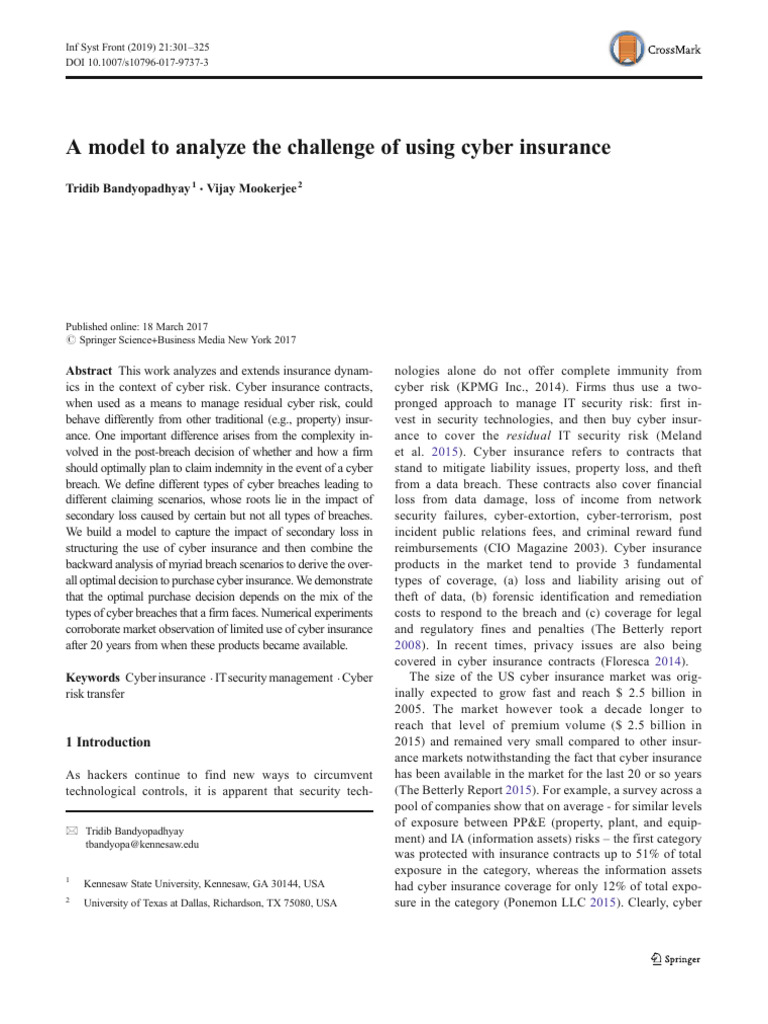 A Model To Analyze The Challenge of Using Cyber Insurance | PDF ...