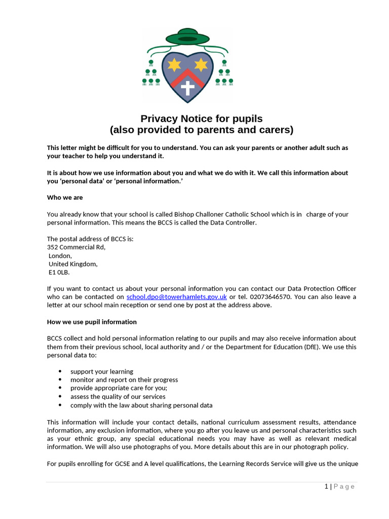 BCCS Pupil Privacy Notice | PDF