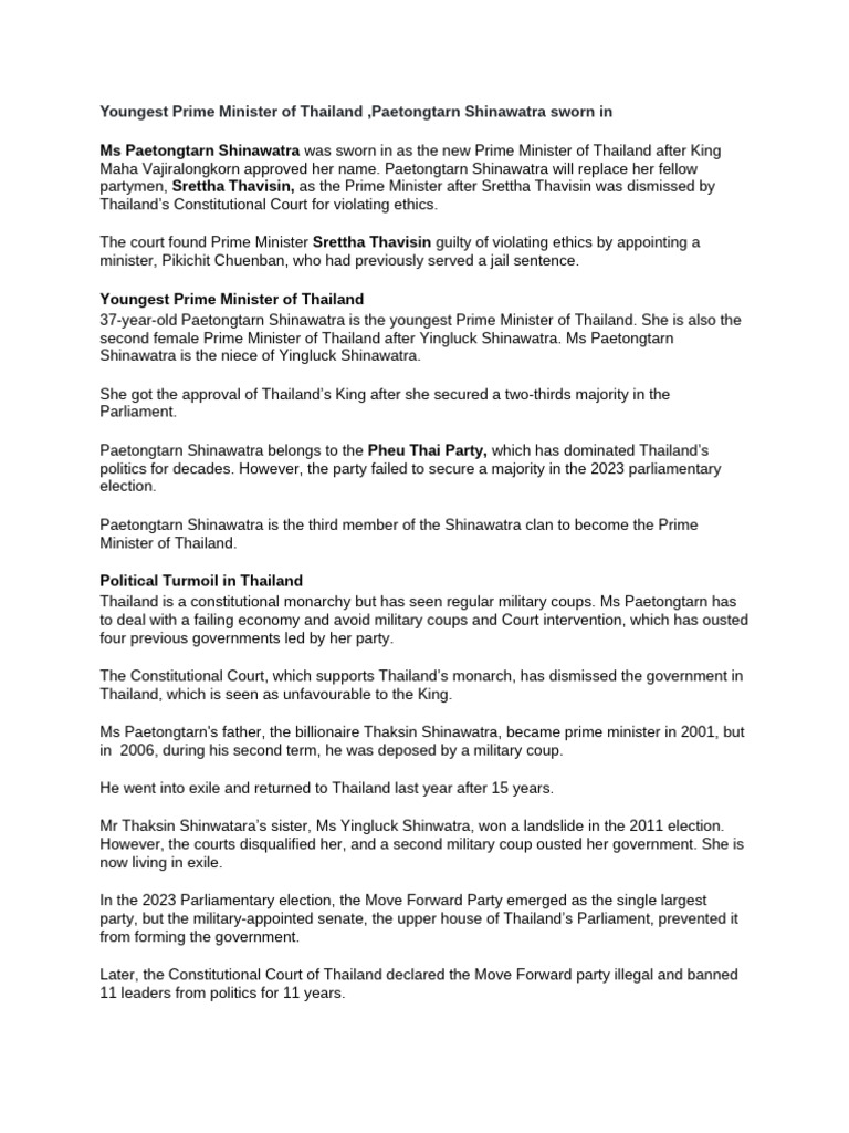 Article 59 Youngest Prime Minister of Thailand | PDF | Government ...