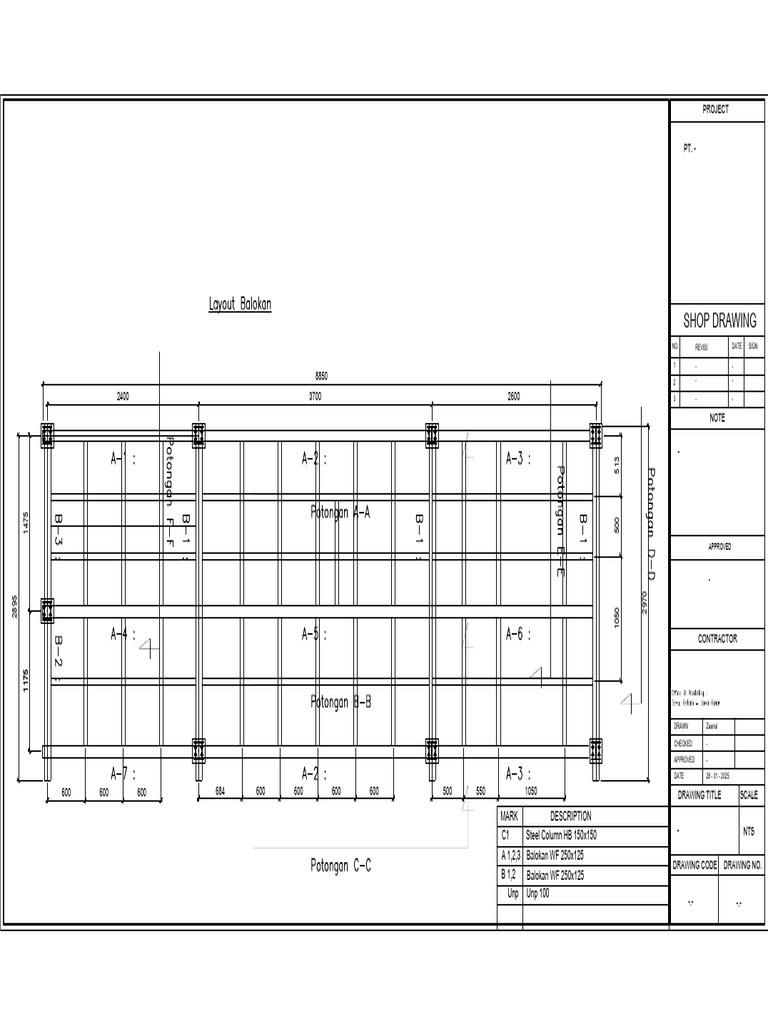Steel Column Shop Drawing Details | PDF | Technical Drawing | Drawing