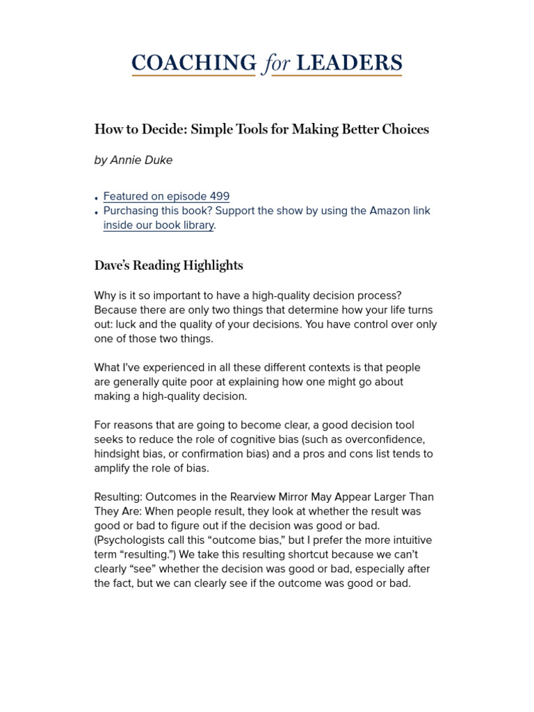 Decision-Making Tools by Annie Duke | PDF | Decision Making | Cognition