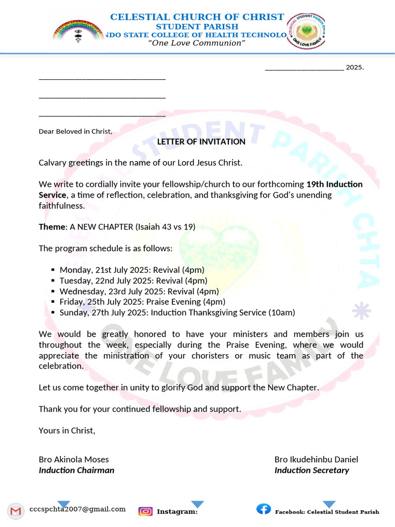 Invitation to Revival and Induction Service | PDF