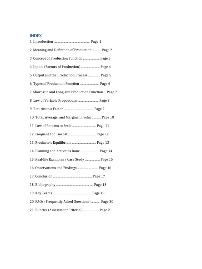Production Function Project INDEX | PDF